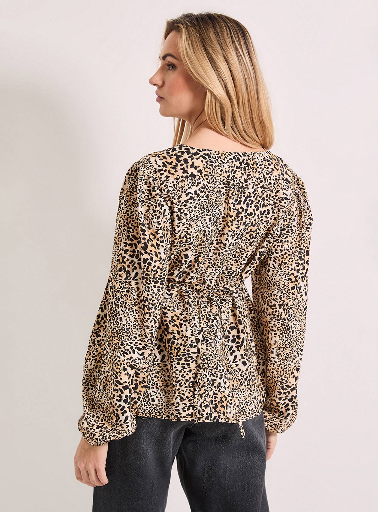DOROTHY PERKINS Animal Tie Front Long Sleeve Printed Blouse 8 - Image 3